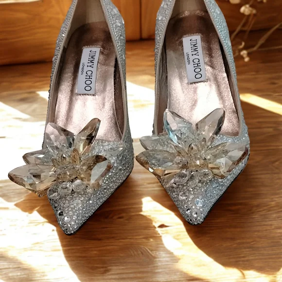 Jimmy Choo Glittering Silver Heels with Crystal Accents - Picture 1 of 2